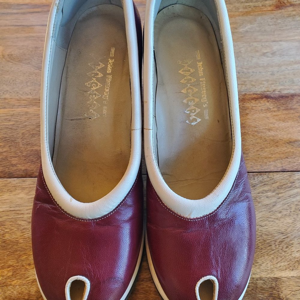 John Fluevog heels, size 9, peep-toe, red